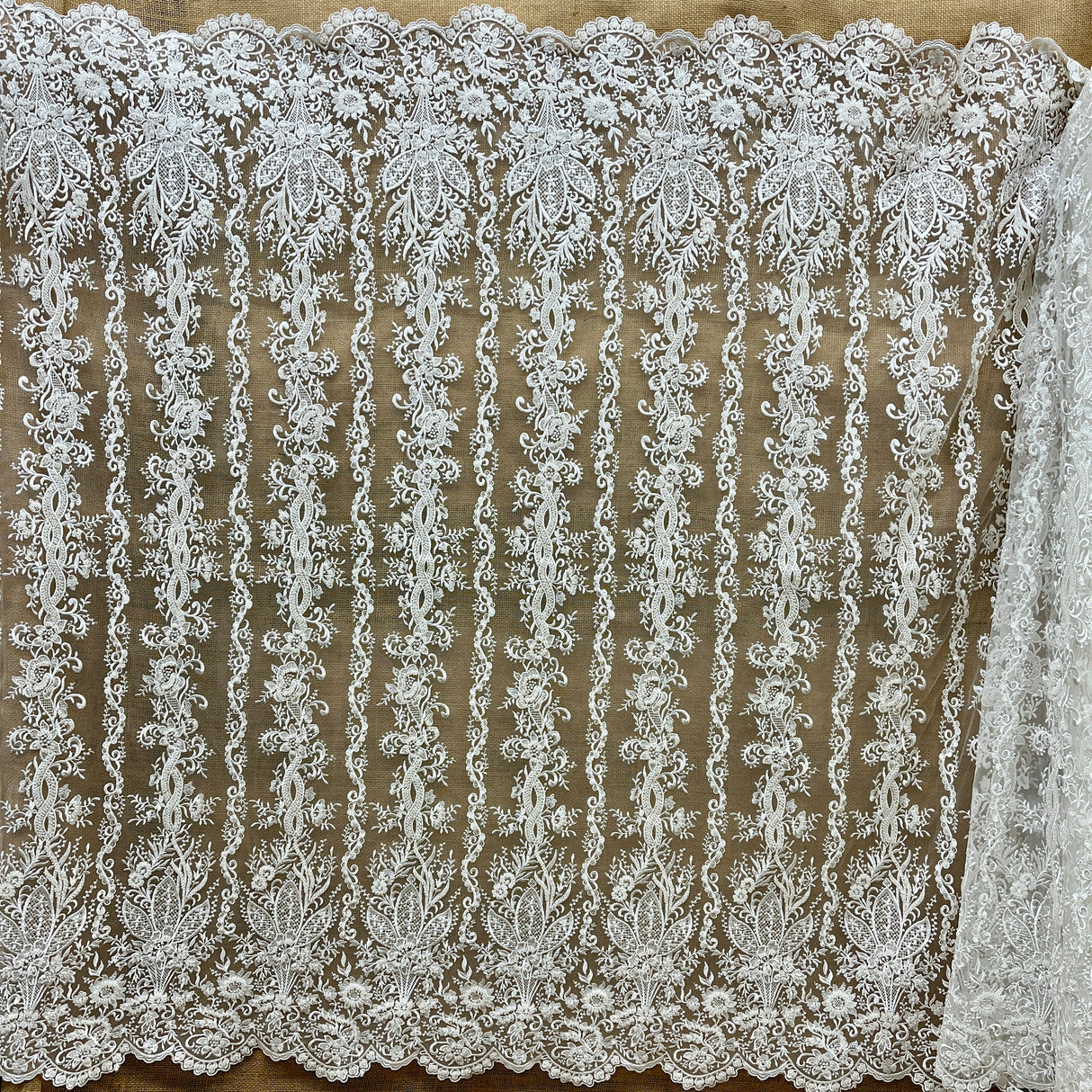 Beaded Lace Fabric Embroidered Net Mesh Ivory 51" Wide