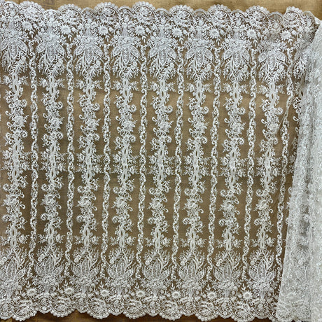 Beaded Lace Fabric Embroidered Net Mesh Ivory 51" Wide