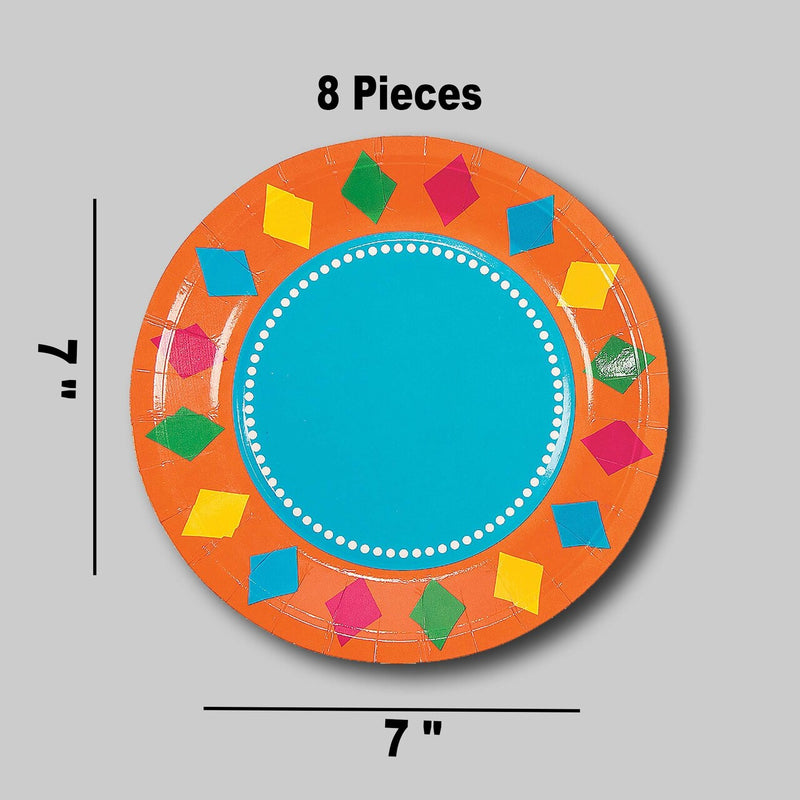 Fiesta Party Paper Dessert Plates 8 Ct. Bright Cinco de Mayo Party Tableware