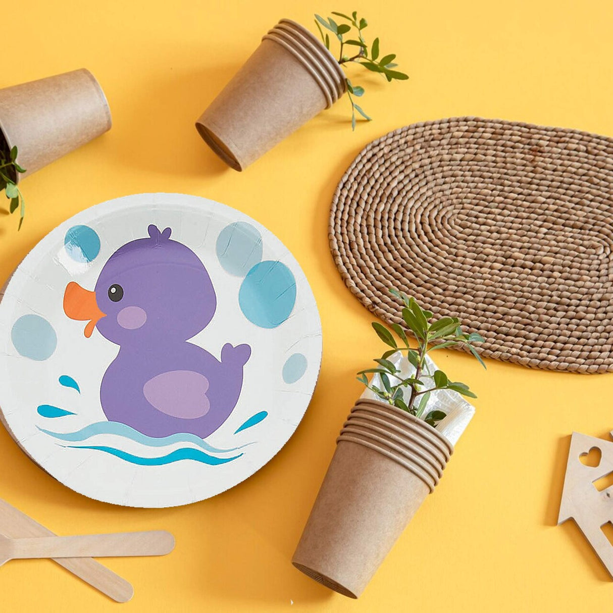8 Ct. Rubber Ducky Paper Dessert Plates 7" Disposable Plates Birthday & Baby Shower Party Supplies
