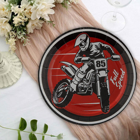 8 Count 7 1/4" Motocross Party Round Disposable Dessert Plates Full Speed Design