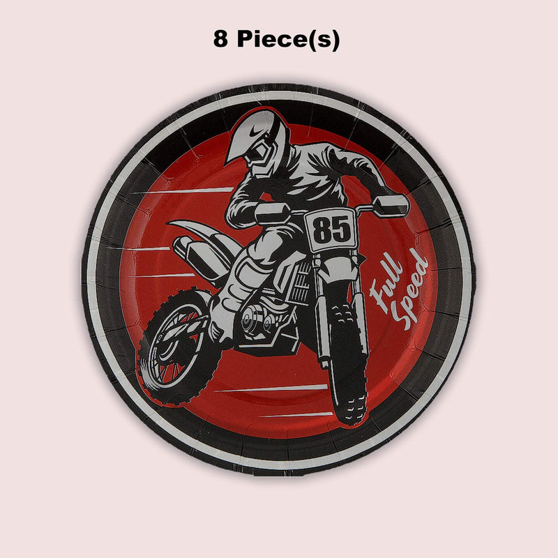 8 Count 7 1/4" Motocross Party Round Disposable Dessert Plates Full Speed Design