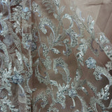 Beaded Lace Fabric Embroidered Mesh Champagne
