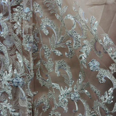 Beaded Lace Fabric Embroidered Mesh Champagne