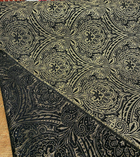 Medellin Damask Upholstery Fabric - Black Gold Damask, 58" Width, 14" Horizontal Repeat, 13" Vertical Repeat (1 Yard)