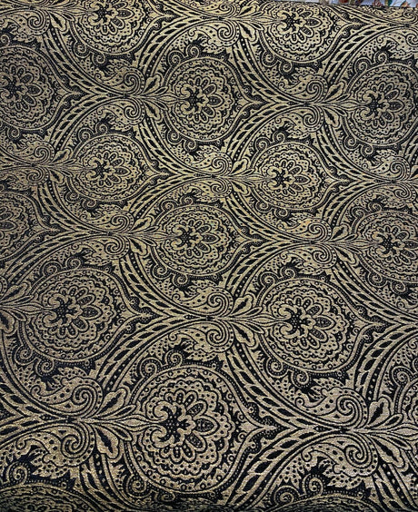 Medellin Damask Upholstery Fabric - Black Gold Damask, 58" Width, 14" Horizontal Repeat, 13" Vertical Repeat (1 Yard)