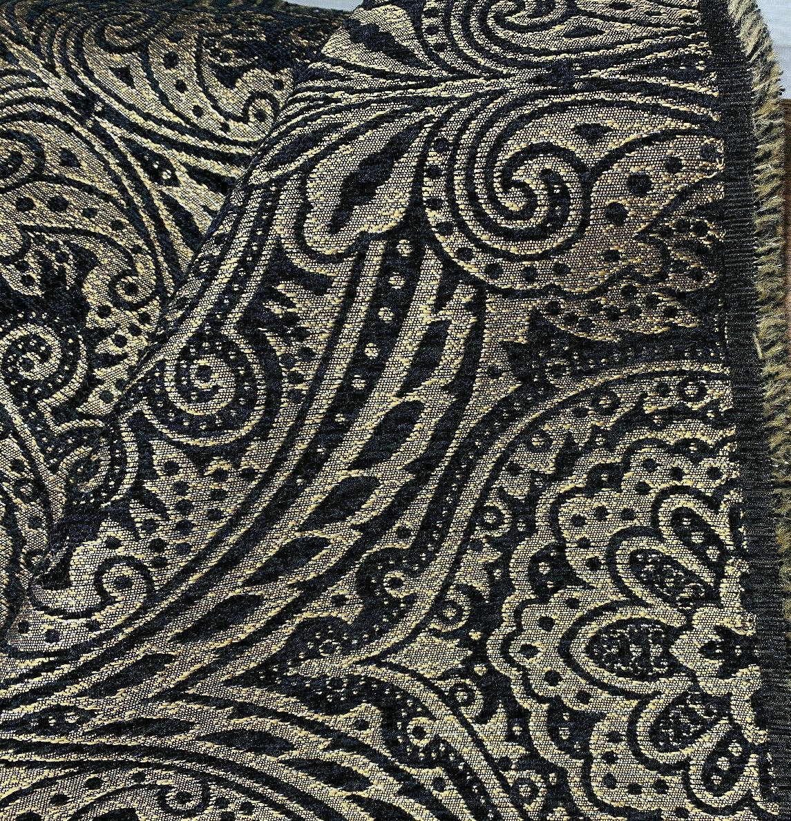 Medellin Damask Upholstery Fabric - Black Gold Damask, 58" Width, 14" Horizontal Repeat, 13" Vertical Repeat (1 Yard)