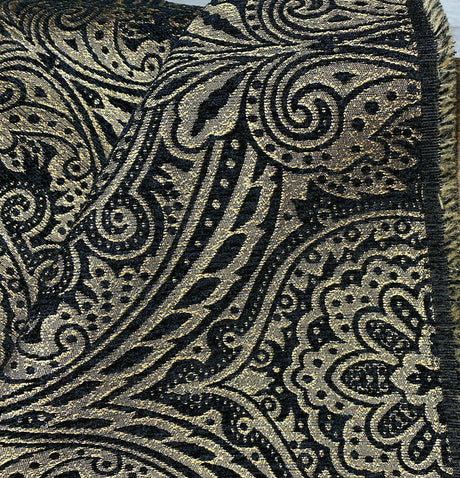 Medellin Damask Upholstery Fabric - Black Gold Damask, 58" Width, 14" Horizontal Repeat, 13" Vertical Repeat (1 Yard)