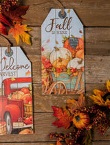 16 Inch Wood Harvest Wall Hanging Decor – Red Truck & Pumpkins