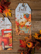 16” Wood Harvest Wall Hanging Decor Red Truck & Pumpkins