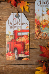 16” Wood Harvest Wall Hanging Decor Red Truck & Pumpkins