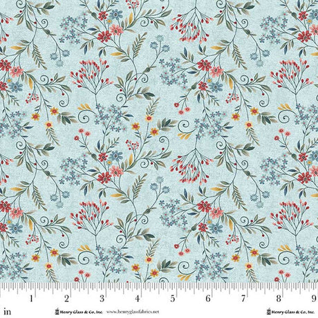 Cotton Print Pale Blue Tender Vines Fabric 44/45"