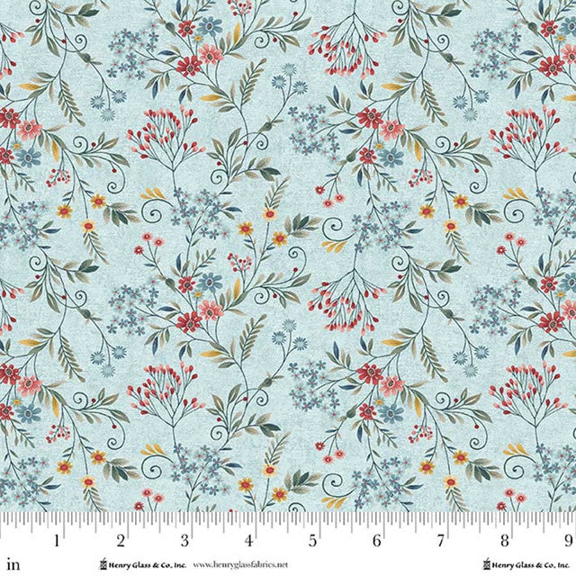 Cotton Print Pale Blue Tender Vines Fabric 44/45"