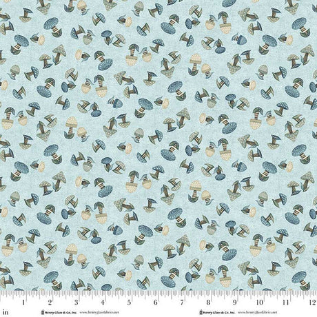 Cotton Mushrooms Fabric Pale Blue 44/45"