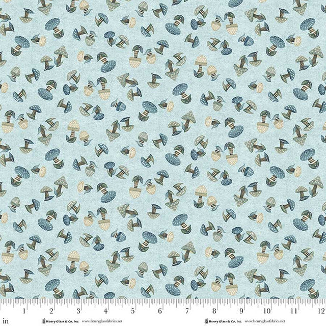 Cotton Mushrooms Fabric Pale Blue 44/45"
