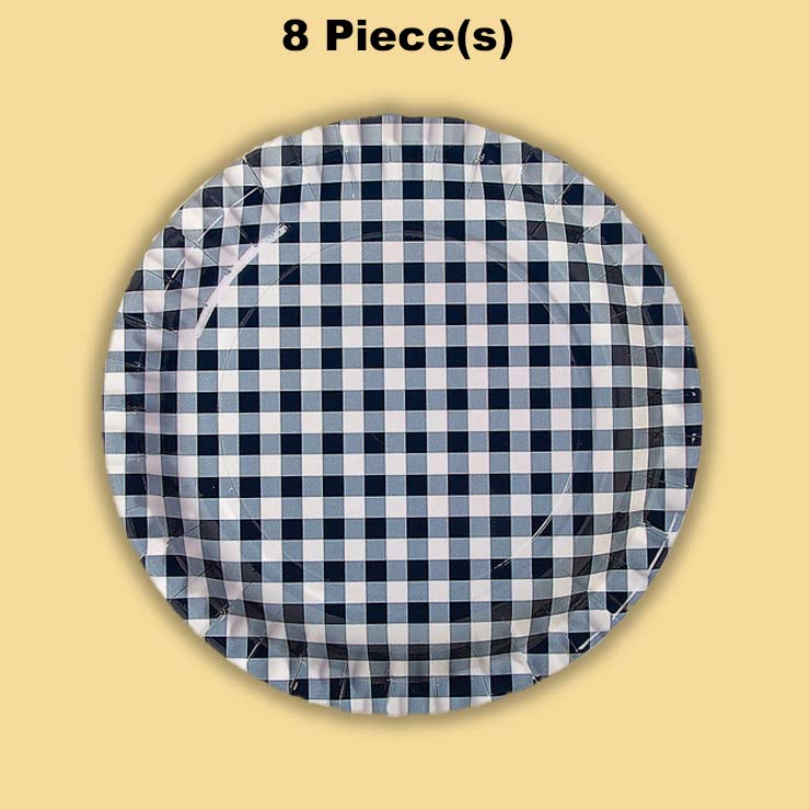 8 Count Navy Gingham Paper Dessert Plates 7" Rustic Party Checkered Plates