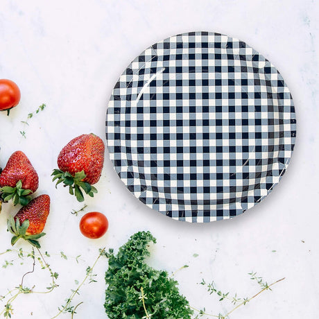 8 Ct. Navy Gingham Paper Dessert Plates 7" Rustic Party Checkered Plates