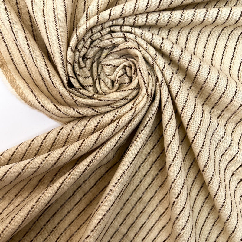 Wool Acrylic Striped Fabric Brown Beige