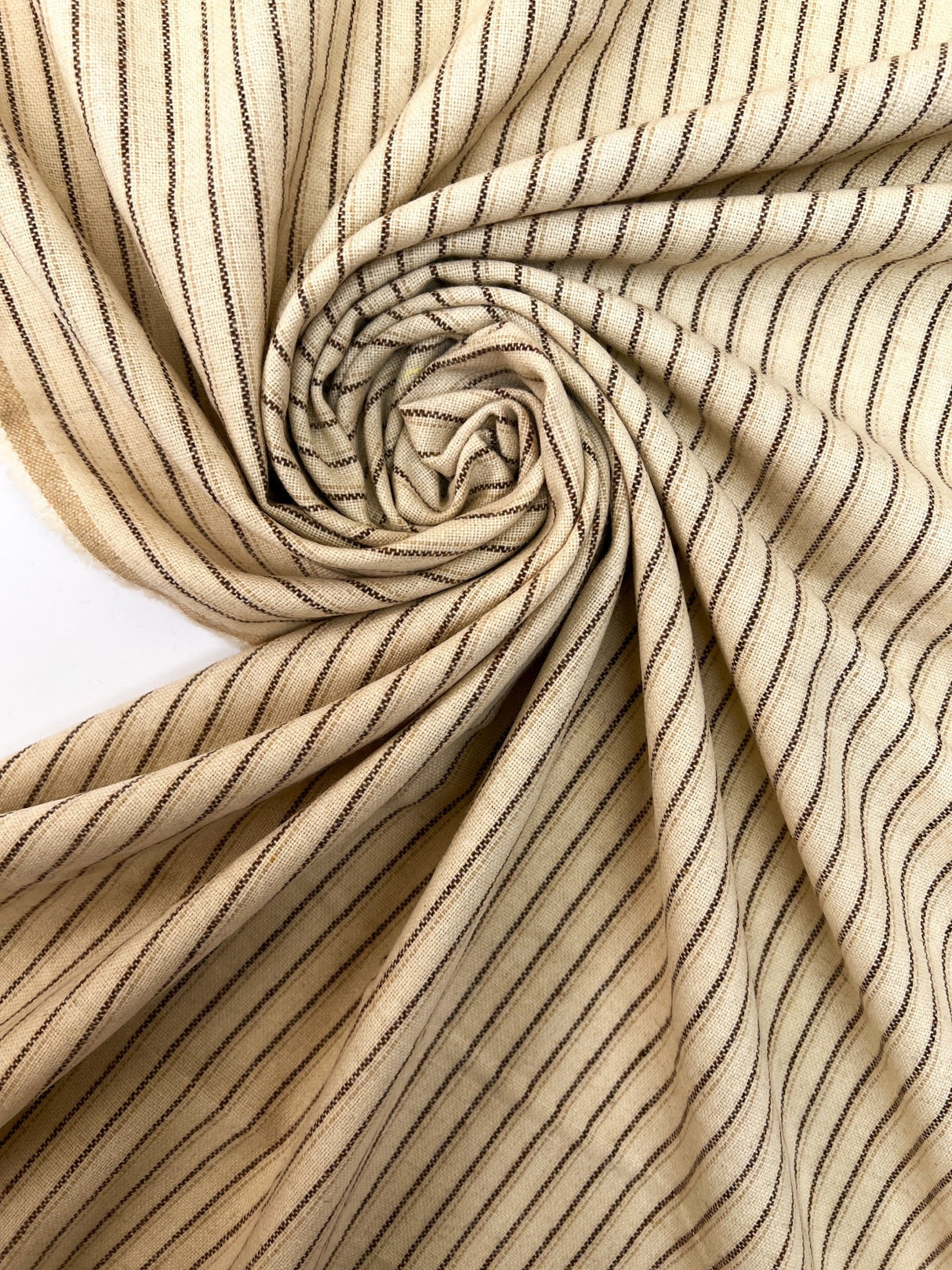 Wool Acrylic Striped Fabric Brown Beige