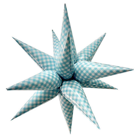 Blue Gingham Starburst Foil Balloon