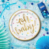 8 Ct. Oh Baby Pastel Polka Dot Paper Dinner Plates 9" Durable Baby Shower Tableware