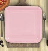 24 Count Light Pink Square Paper Dinner Plates 9" Disposable Party Tableware