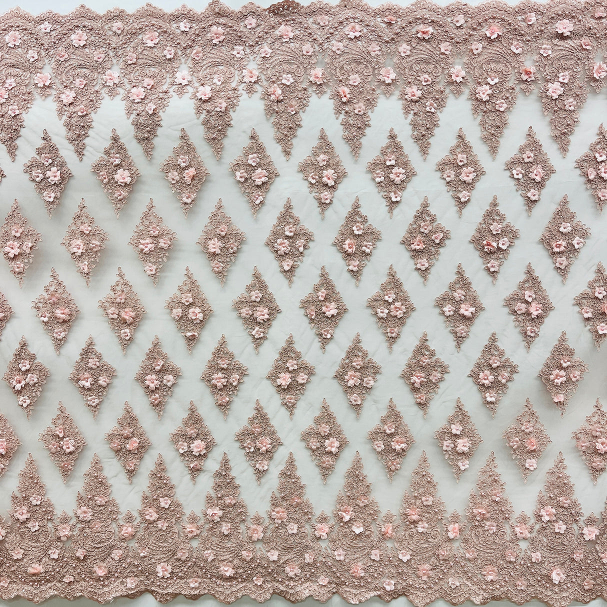 Beaded 3D Floral Lace Mesh