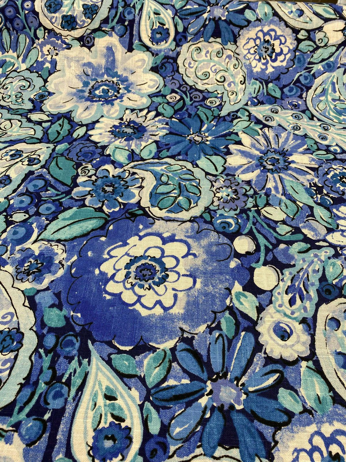 Dena Home Sweet Summer Linen Rayon Fabric - Blue Floral, 54" Width (1 Yard)