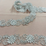 1 Yard Beaded & Corded Lace Trimming Embroidered on 100% Polyester Organza 2 Inches Wide