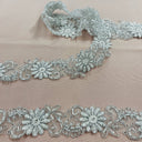 1 Yard Elegant Beaded Corded Lace Trimming on Organza for Dresses 2 Inch Width
