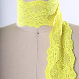 2 Yards Bright Yellow Wide Stretch Lace Trim 2.5" Floral Elastic for Lingerie, Sewing & Crafts