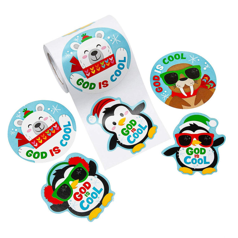 God Is Cool Penguin Sticker Roll 100 Pieces