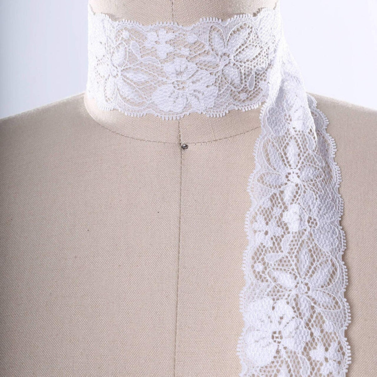 White Lily Stretch Lace 2" Elastic Scalloped Floral Trim for Lingerie, Overlays & Crafts