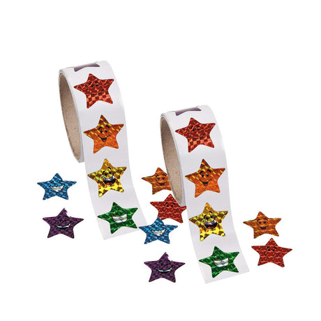 Prismatic Smiling Stars Sticker Roll 100 Pieces