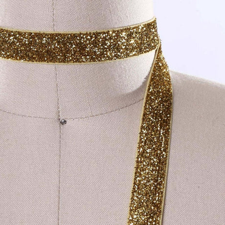 2 Yards Gold Glitter Elastic Trim 5/8" Stretchy Trim for Headbands & Crafts