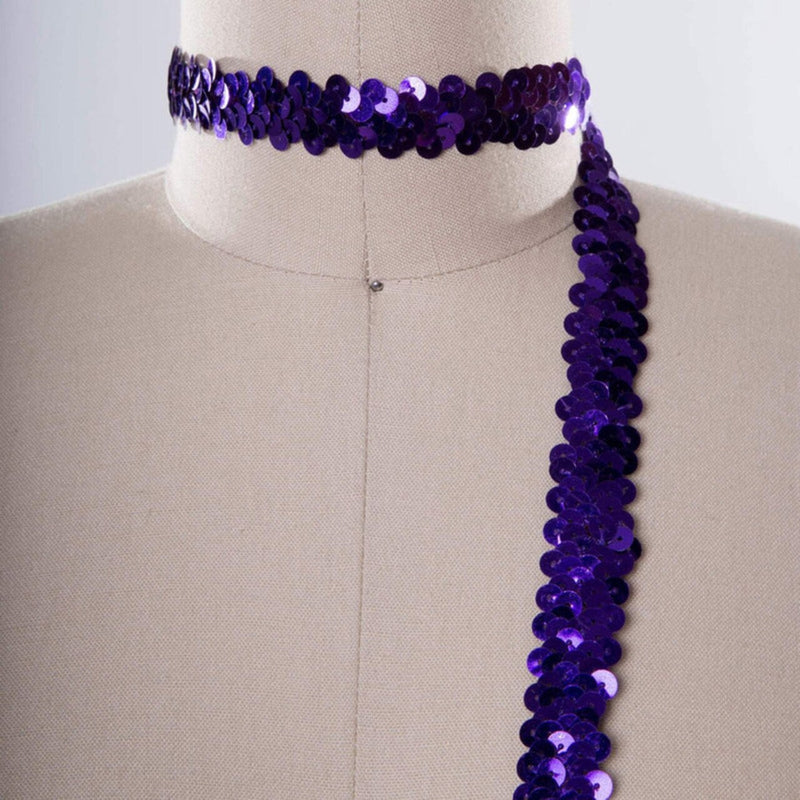 1 Yard Elastic Sequin Trim Purple Sequin Sash Trim 1.5"