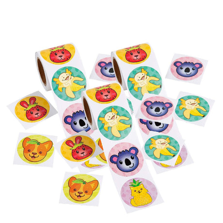 Cute Fruit Animals Sticker Roll 100 Pieces