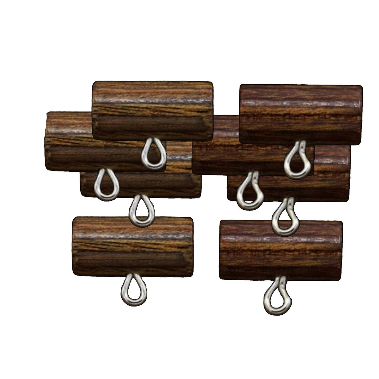 4 Brown Wooden Plastic Toggle Buttons with Metal Loop – 3/4" (19mm) Hook Style