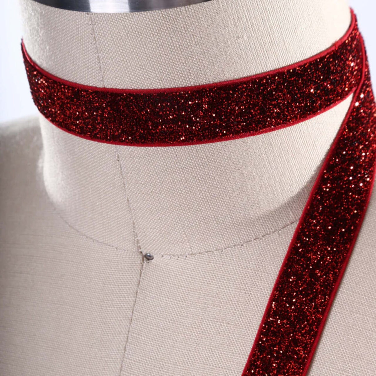 2 Yards Red Glitter Elastic Trim 5/8" Scarlet Stretch for Headbands & Masks