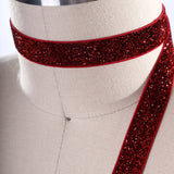 2 Yards Red Glitter Elastic Trim 5/8" Scarlet Stretch for Headbands & Masks