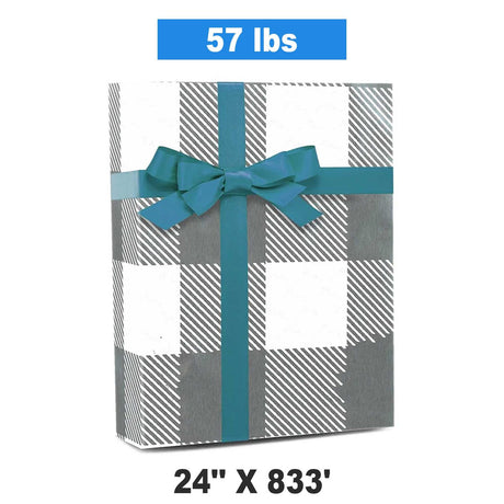 Plaid Christmas Wrapping Paper Silver Metal Lumberjack 24 ''x833 '