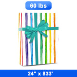 Bold & Festive Striped Gift Wrap – 24" x 833' Roll, Heavy-Duty 60 lb Paper