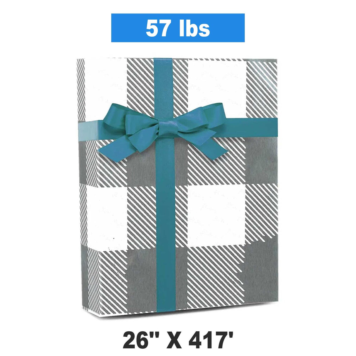 Plaid Christmas Wrapping Paper Silver Metal Lumberjack 26 ''x417 '