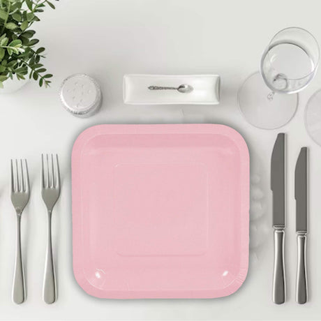 24 Count Light Pink Square Paper Dessert Plates for Birthday Party 7"