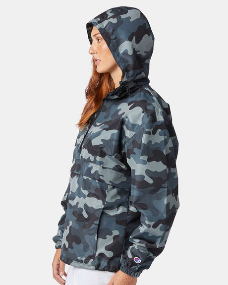 Champion hooded packable polyester quarter zip jacket