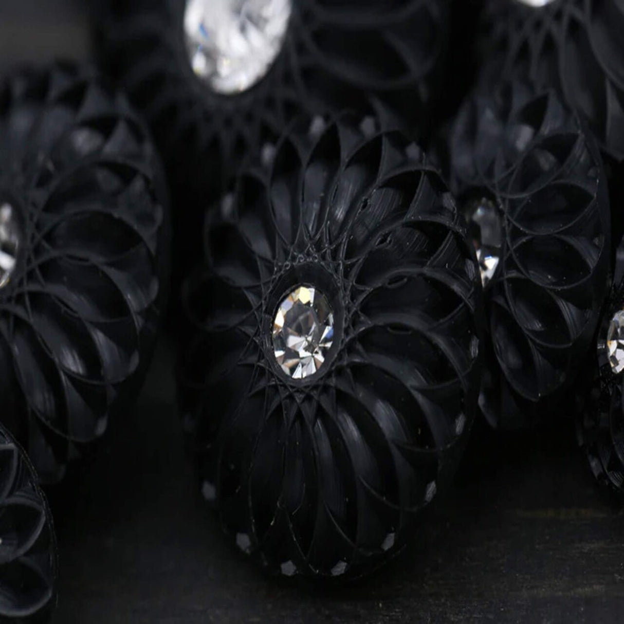 11mm X small Black Rhinestone Shank Buttons Set of 4