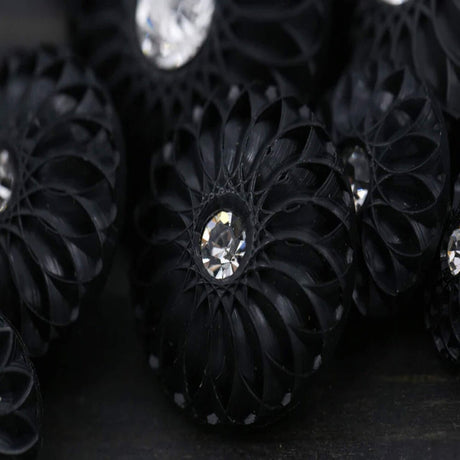 11mm X small Black Rhinestone Shank Buttons Set of 4