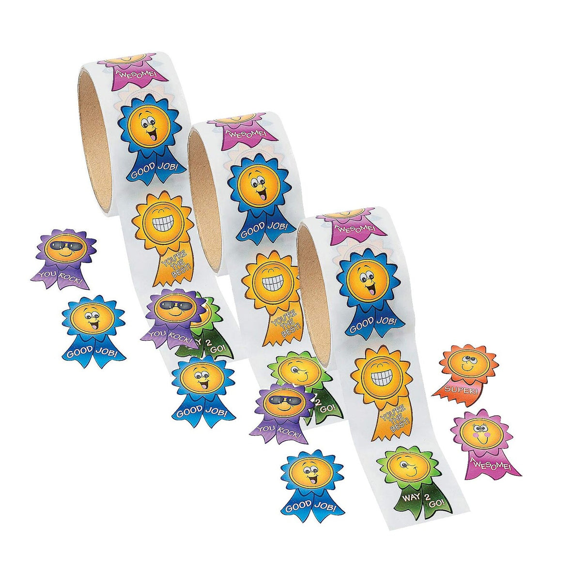 2" Motivational Smile Face Prize Ribbon Multicolor Paper Sticker Roll 100 Pc