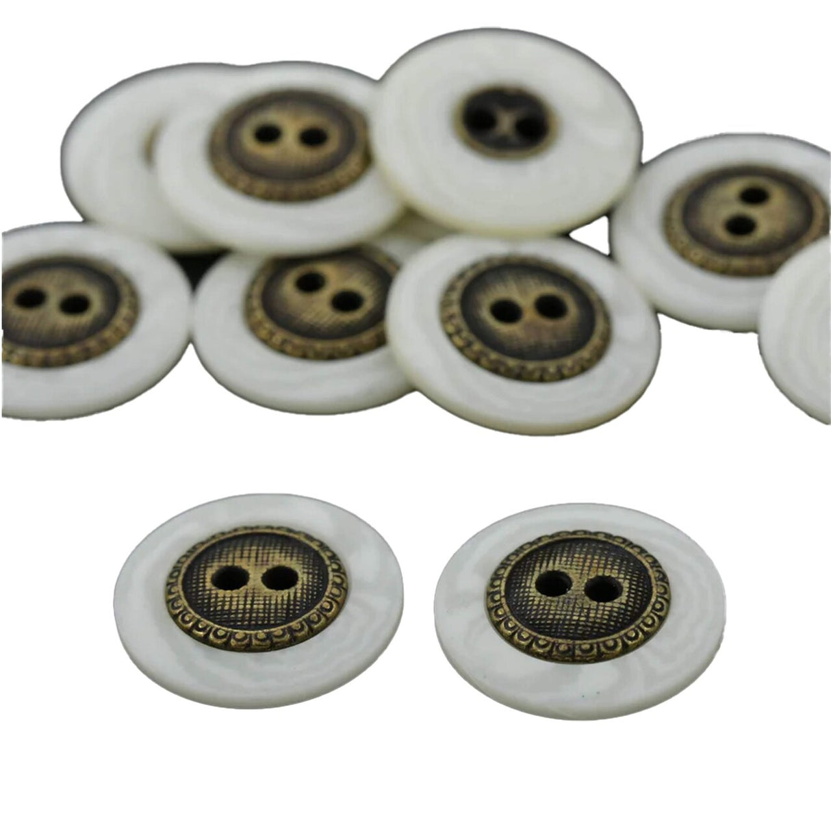 12 Pieces Ivory and Bronze Small Buttons 5/8 Inch