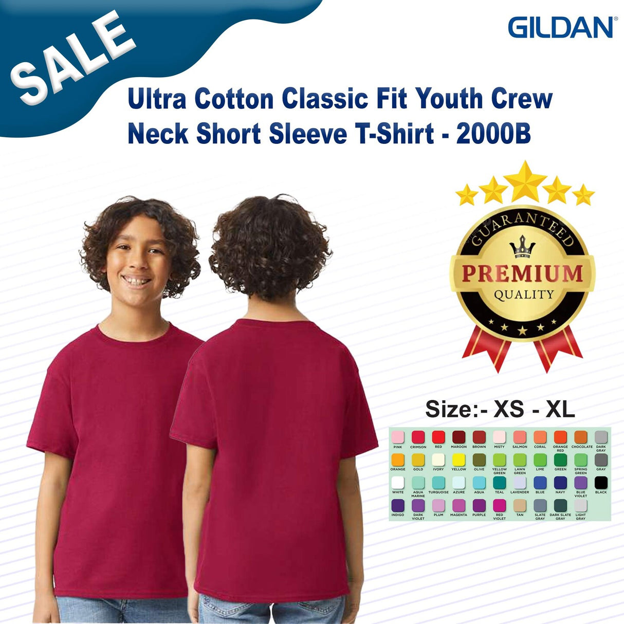 Gildan® Ultra Cotton Classic Fit Youth Crewneck Short Sleeve T-Shirt